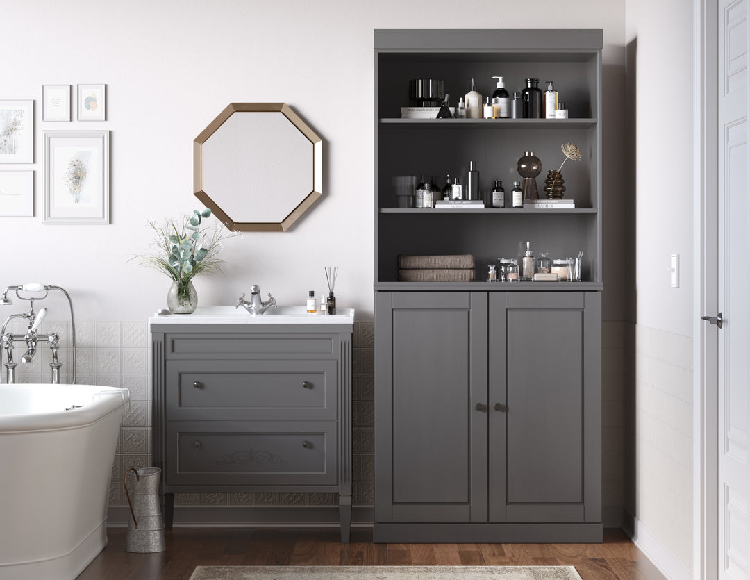 100% Solid Wood 32" Bathroom Cabinet with Doors, 2-drawer Set