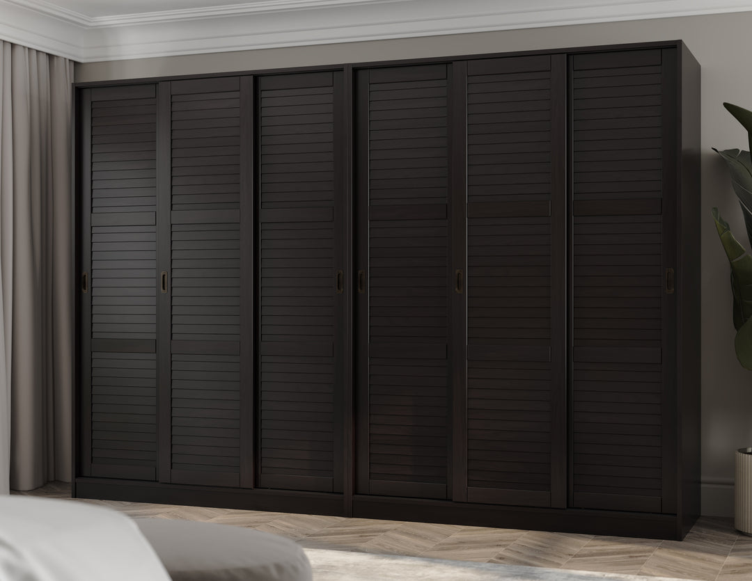 100% Solid Wood 6-Closed Louvered Sliding Door Wardrobe Armoire