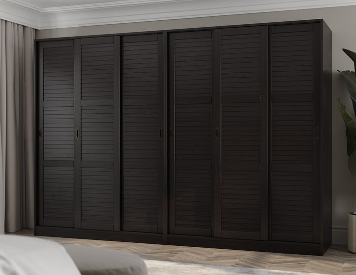 100% Solid Wood 6-Closed Louvered Sliding Door Wardrobe Armoire