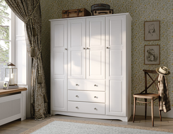 100% Solid Wood Family Wardrobe Armoire with Solid Wood Doors, Metal Knobs