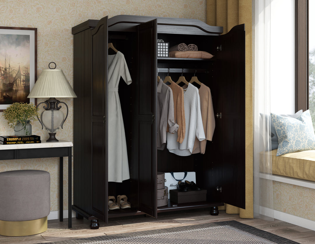 100% Solid Wood Kyle 3-Door Wardrobe Armoire