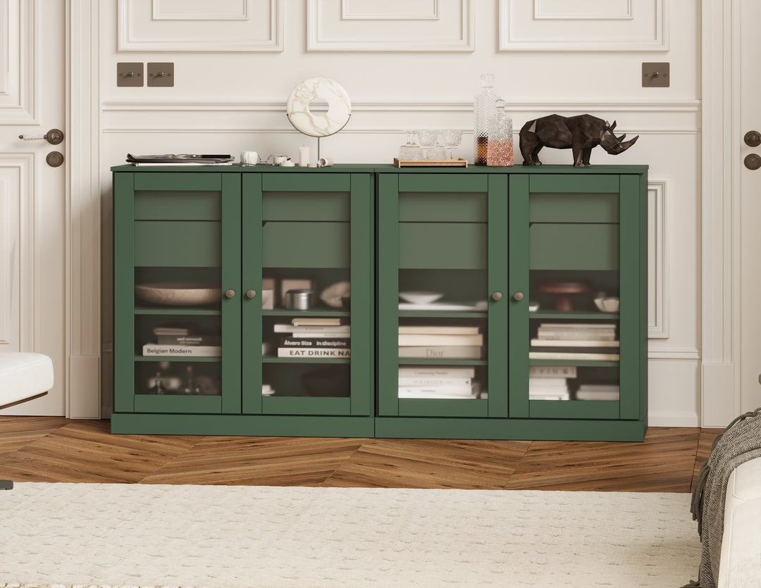 100% Solid Wood 64" Sideboard with Frosted Glass Doors and 4 Drawers