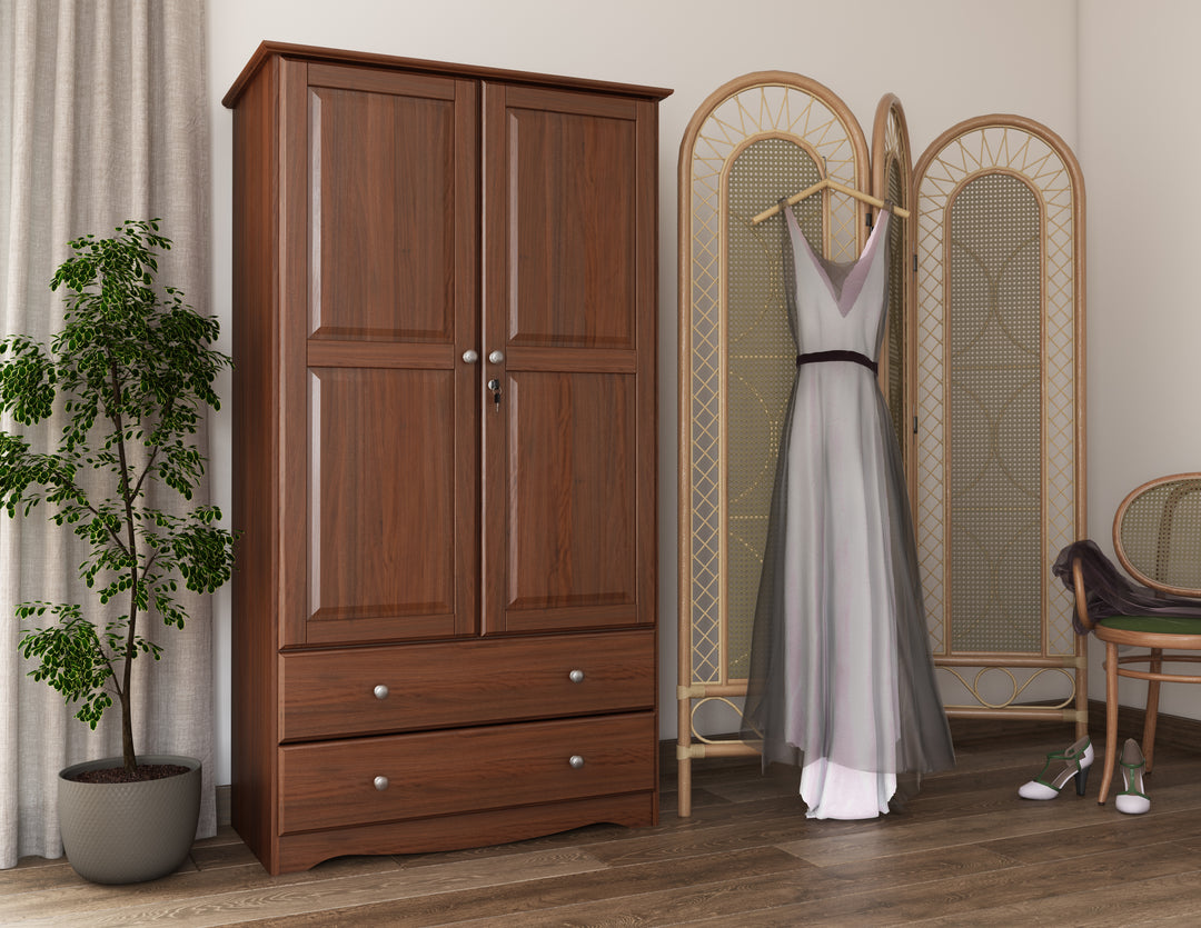 100% Solid Wood Smart Wardrobe Armoire with Metal Knobs