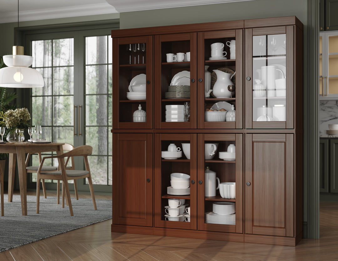 100% Solid Wood 65" China Pantry Cabinet, 6 Clear Glass, 2 Solid Wood  Doors