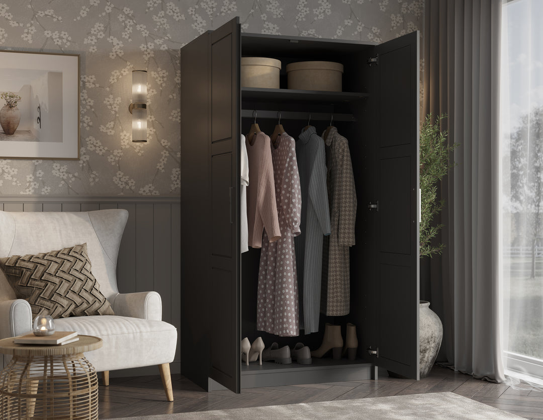 100% Solid Wood 2-Door Urban Wardrobe Armoire with Solid Wood Doors