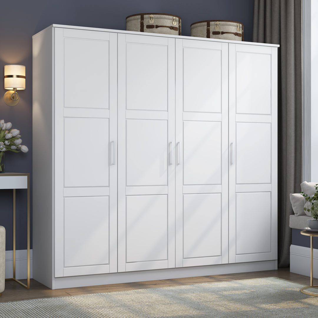 100% Solid Wood Cosmo 4-Door Wardrobe Armoire with Raised Panel Solid Wood Doors