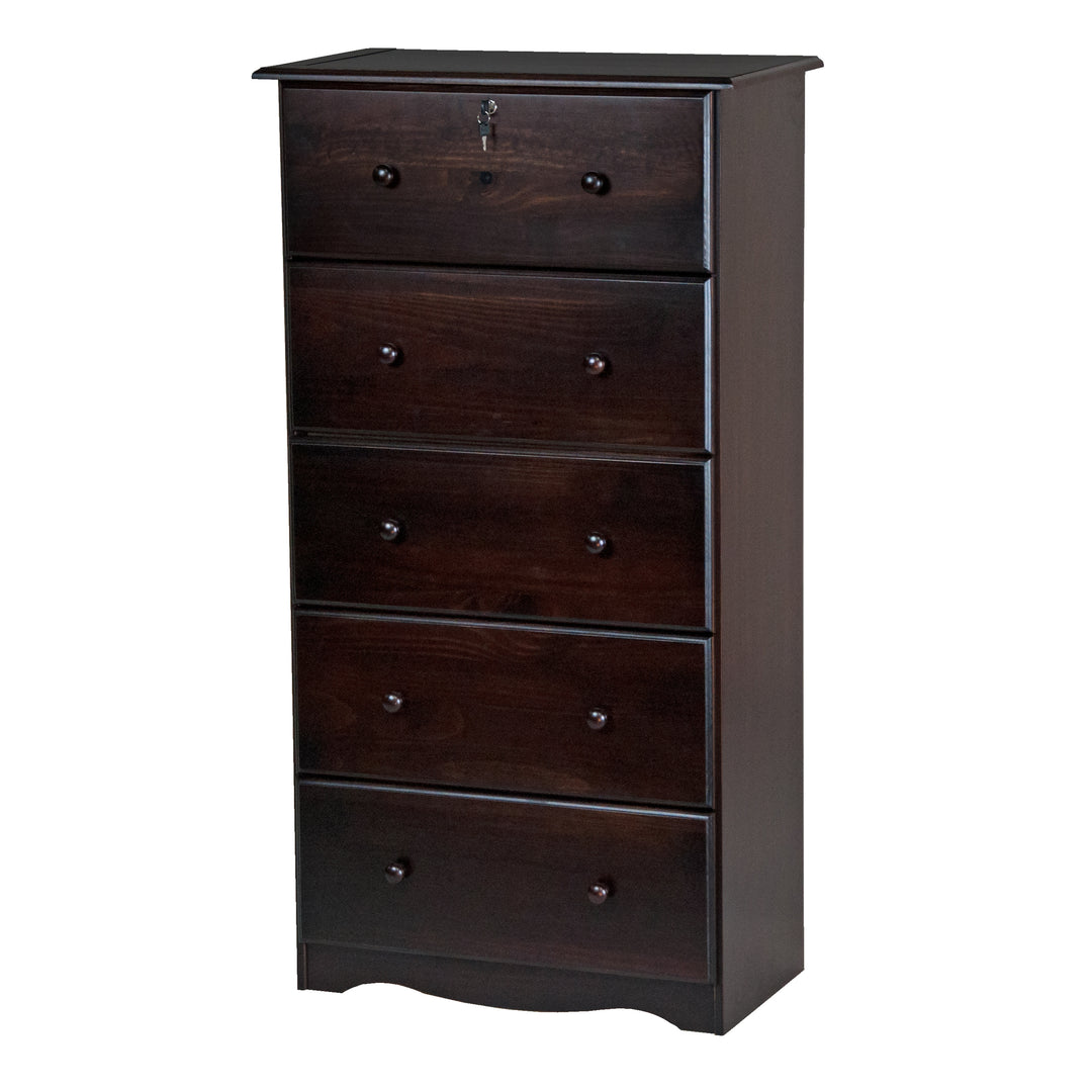 100% Solid Wood 5-Jumbo Drawer Chest with Lock, Black