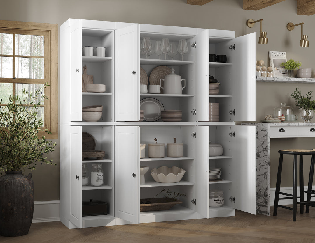 100% Solid Wood 65" Pantry Cabinet, 8 Solid Wood Doors