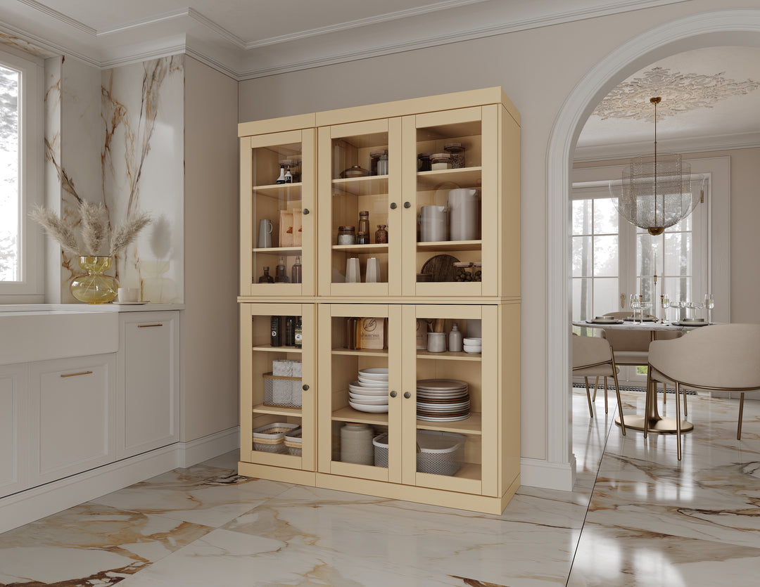 100% Solid Wood 48.5" Pantry China Cabinet, Clear Glass Doors