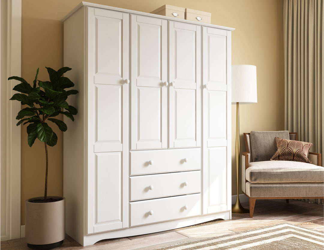 100% Solid Wood Family Wardrobe Armoire with Solid Wood Doors