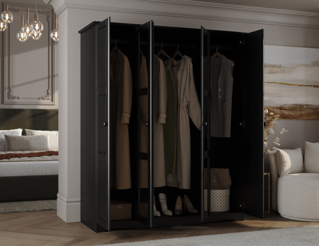 100% Solid Wood Regal Wardrobe Armoire with Mirrored and Solid Wood Doors