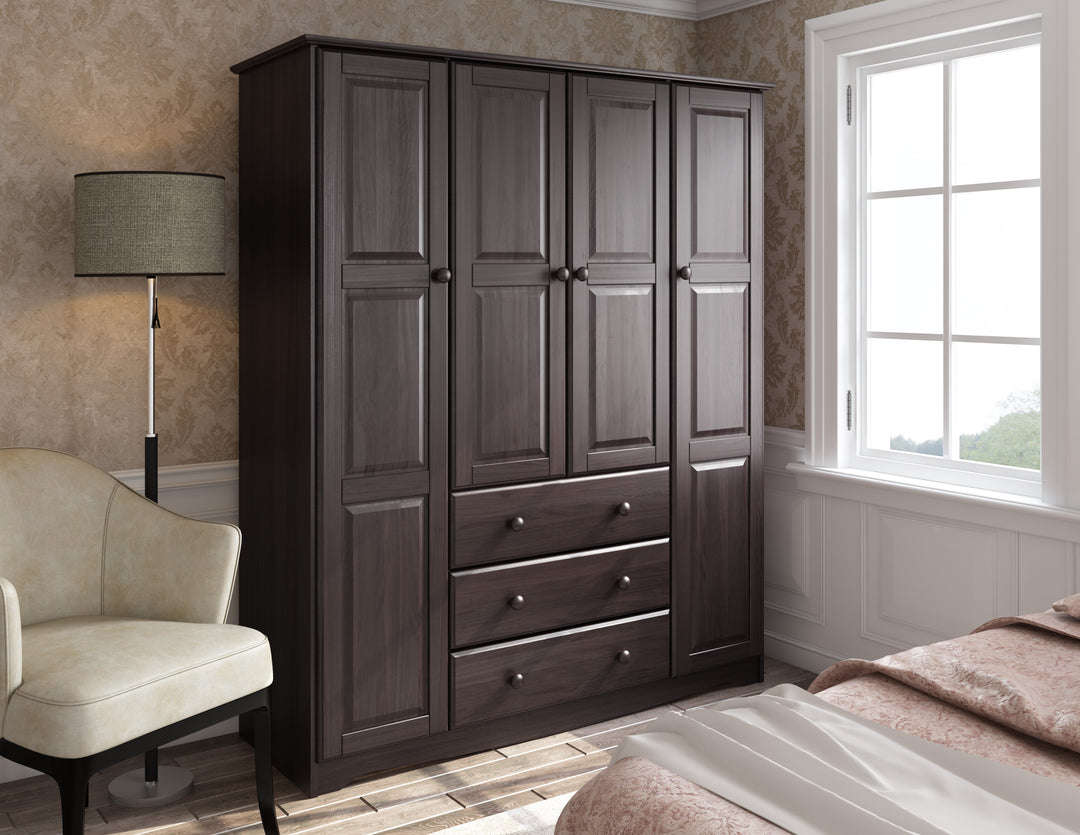 100% Solid Wood Family Wardrobe Armoire with Solid Wood Doors