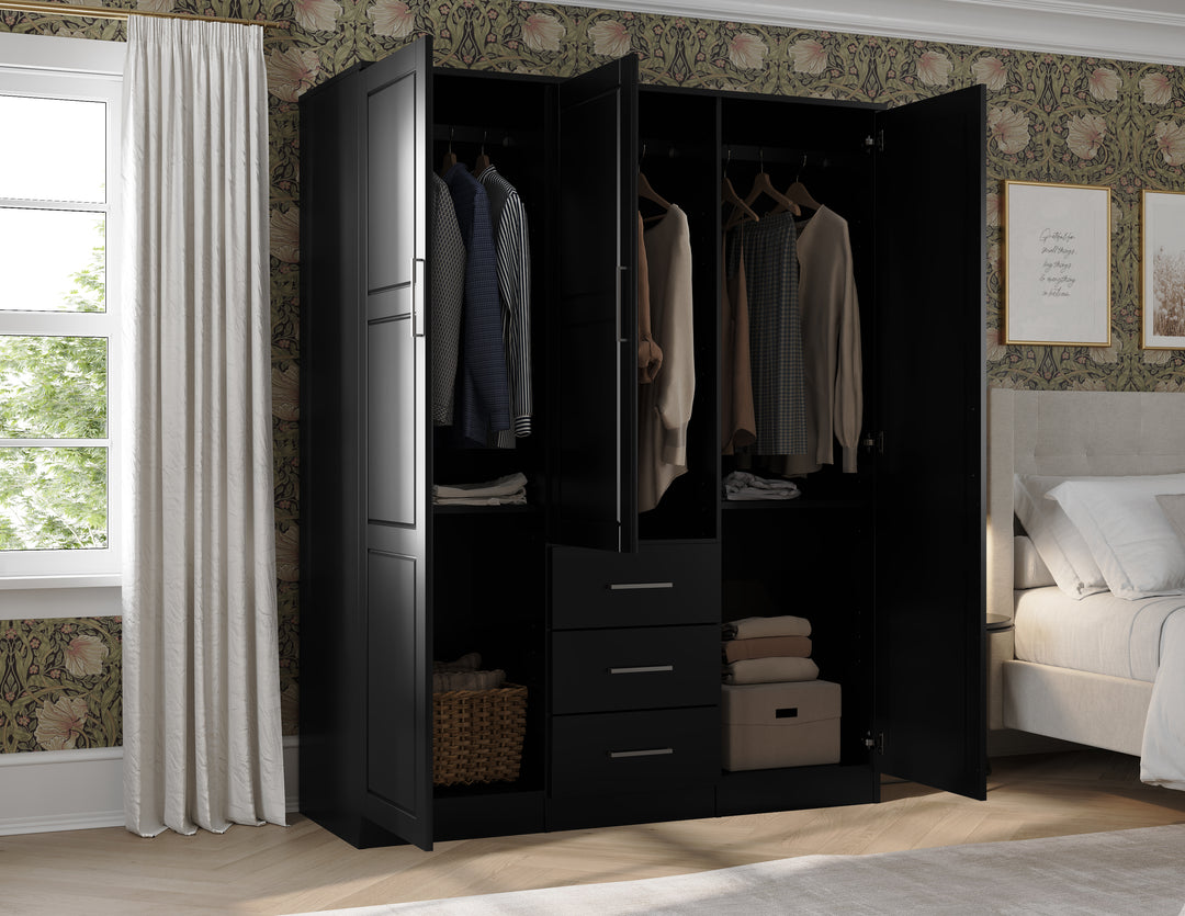 100% Solid Wood Cosmo 3-Door Wardrobe Armoire with Solid Wood Doors