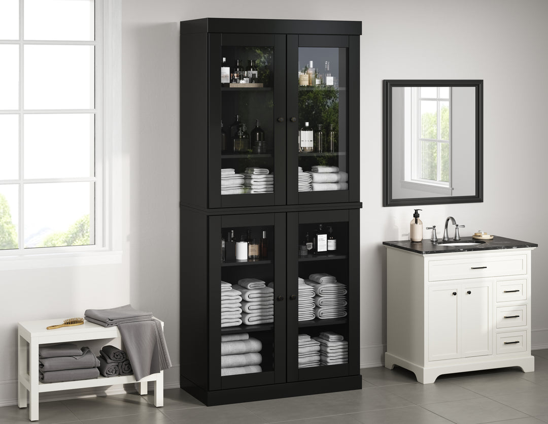 100% Solid Wood 32" Bathroom Cabinet, Glass Doors