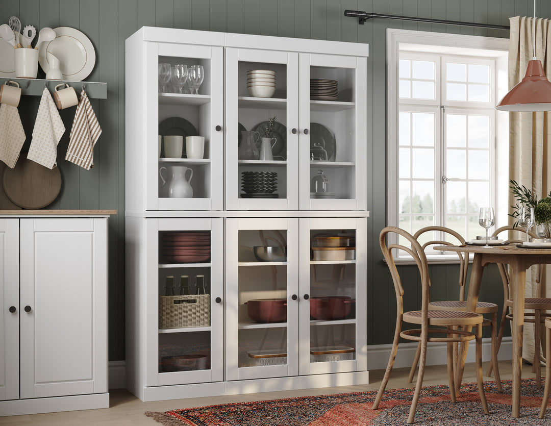 100% Solid Wood 48.5" Pantry China Cabinet, Clear Glass Doors