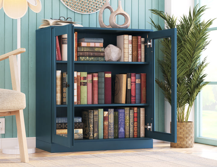 Teal blue bookcase with adjustable shelves