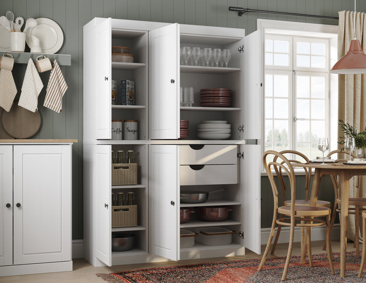 100% Solid Wood 48.5" Pantry Cabinet, 2-Drawers, Solid Wood Doors