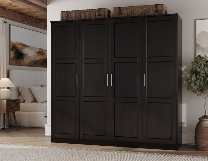 100% Solid Wood Cosmo 4-Door Wardrobe Armoire with Raised Panel Solid Wood Doors