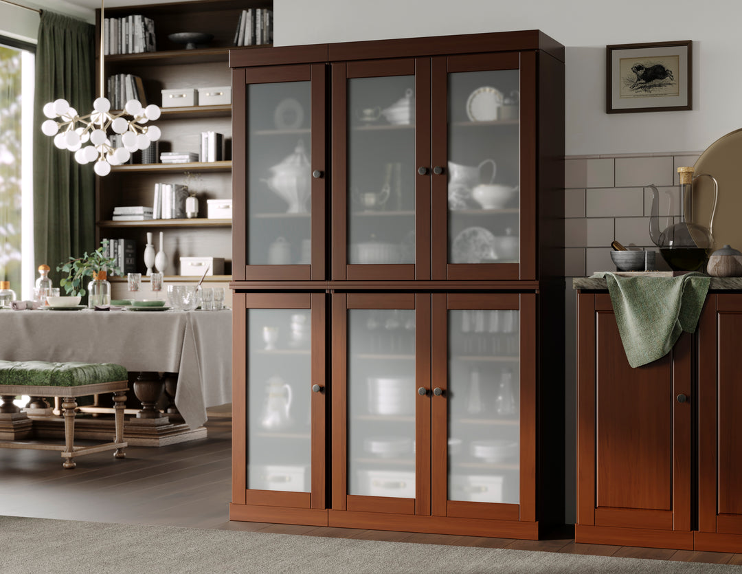 100% Solid Wood 48.5" Pantry China Cabinet, Frosted Glass Doors