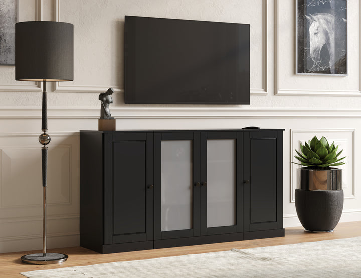 100% Solid Wood TV Stand for TVs up to 65" with Frosted Glass Doors