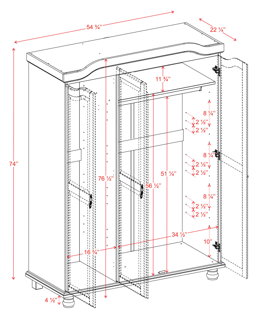 100% Solid Wood Kyle 3-Mirrored Door Wardrobe Armoire