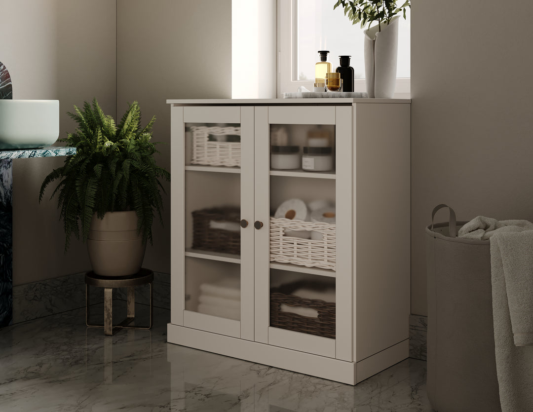 100% Solid Wood 32" Bathroom Cabinet with Frosted Glass Doors