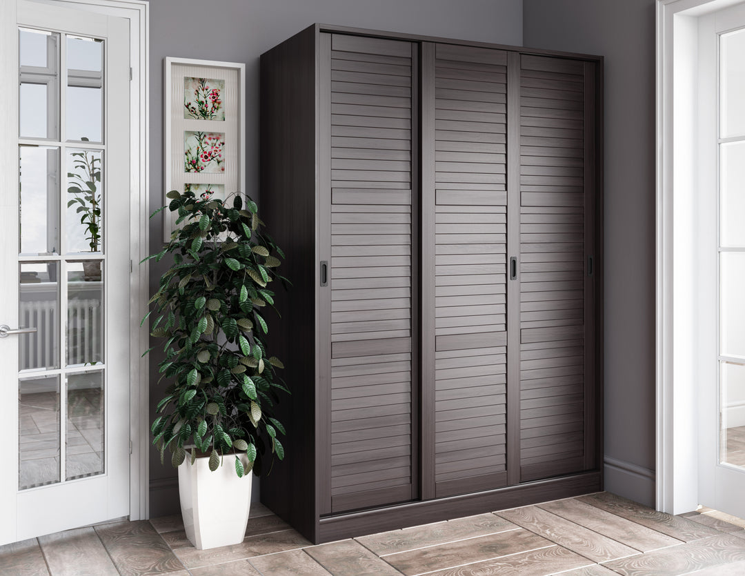 100% Solid Wood 3-Sliding Door Wardrobe Armoire