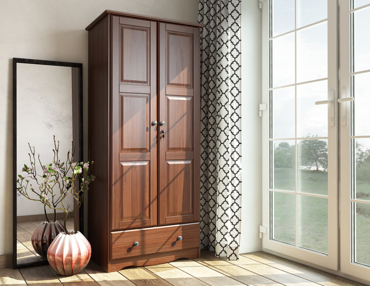 100% Solid Wood Flexible Wardrobe Armoire with Metal Knobs