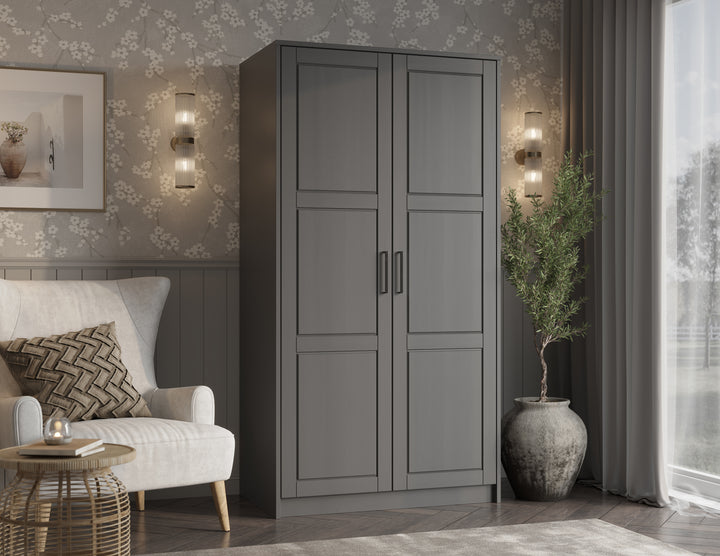 100% Solid Wood 2-Door Urban Wardrobe Armoire with Solid Wood Doors