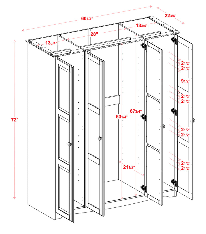 100% Solid Wood Regal Wardrobe Armoire with Metal Knobs