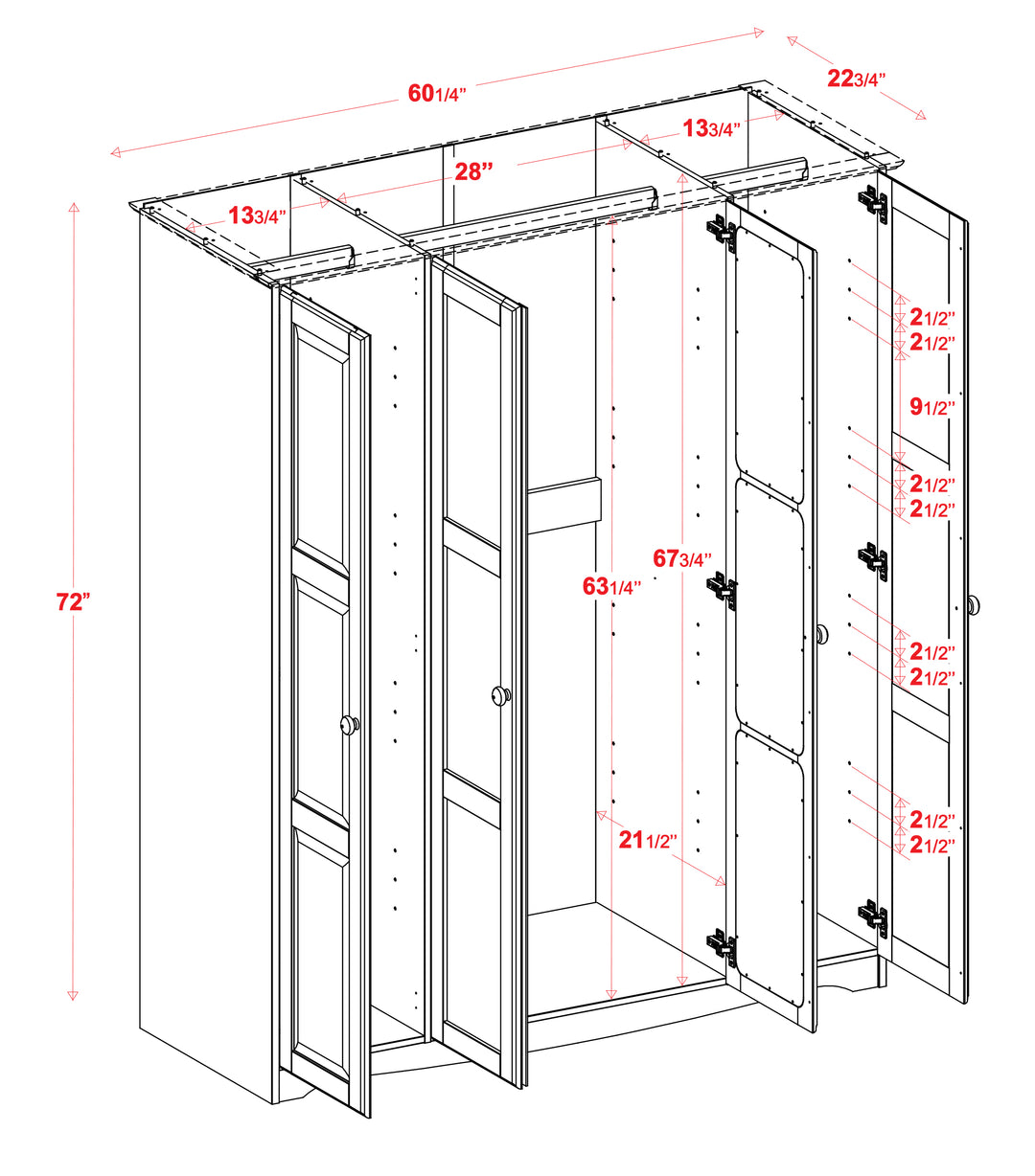 100% Solid Wood Regal Wardrobe Armoire with Solid Wood Doors