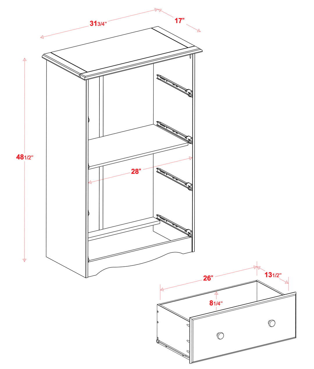 100% Solid Wood 4-Jumbo Drawer Chest with Lock