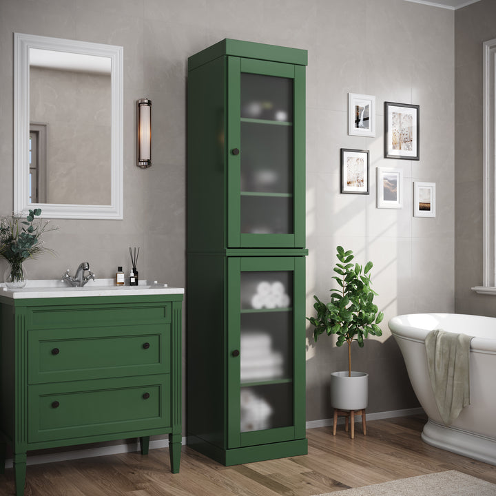 100% Solid Wood 16.5" Bathroom Cabinet, Frosted Glass Doors