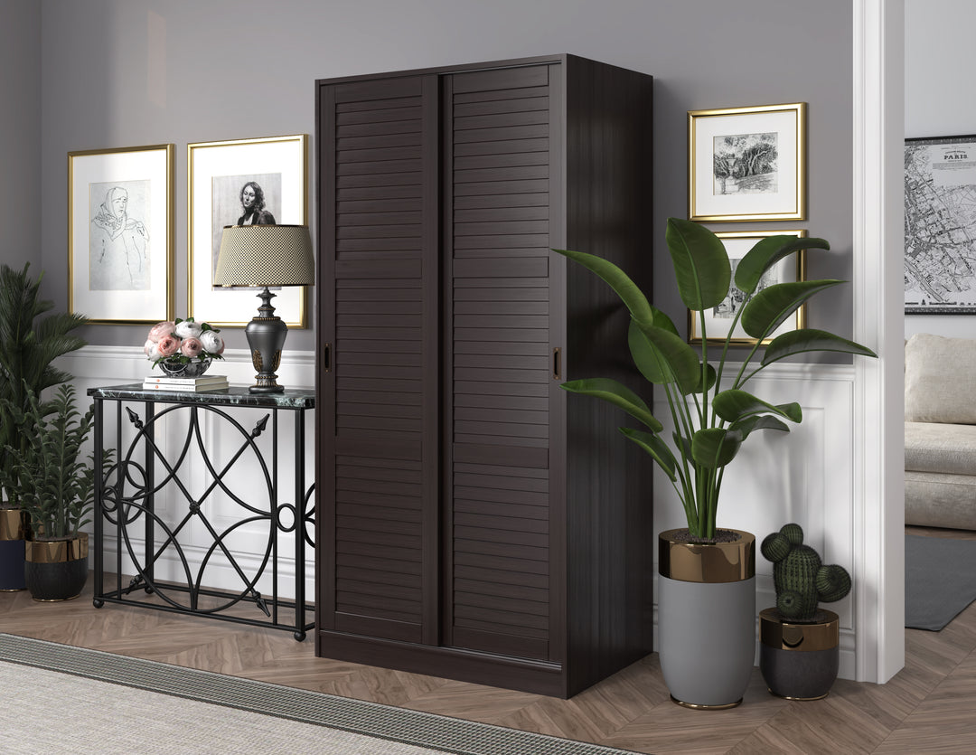 100% Solid Wood 2-Sliding Door Wardrobe Armoire