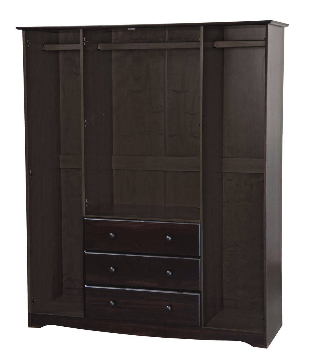 100% Solid Wood Family Wardrobe Armoire with Solid Wood Doors, Metal Knobs