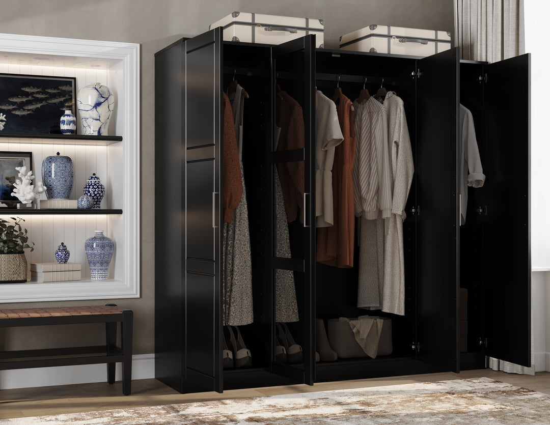 100% Solid Wood Cosmo 4-Door Wardrobe Armoire With Mirrored Doors