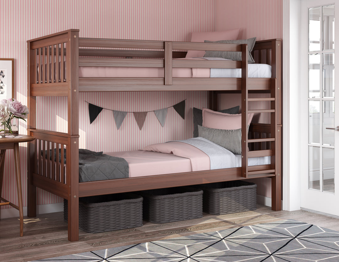 100% Solid Wood Twin Over Twin Mission Bunk Bed