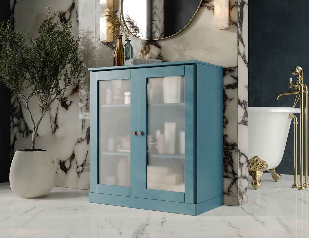 100% Solid Wood 32" Bathroom Cabinet with Frosted Glass Doors