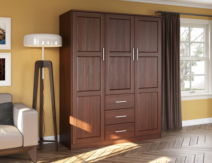 100% Solid Wood Cosmo 3-Door Wardrobe Armoire with Solid Wood Doors