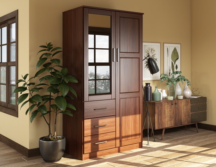 100% Solid Wood Metro Wardrobe Armoire with Mirrored Door