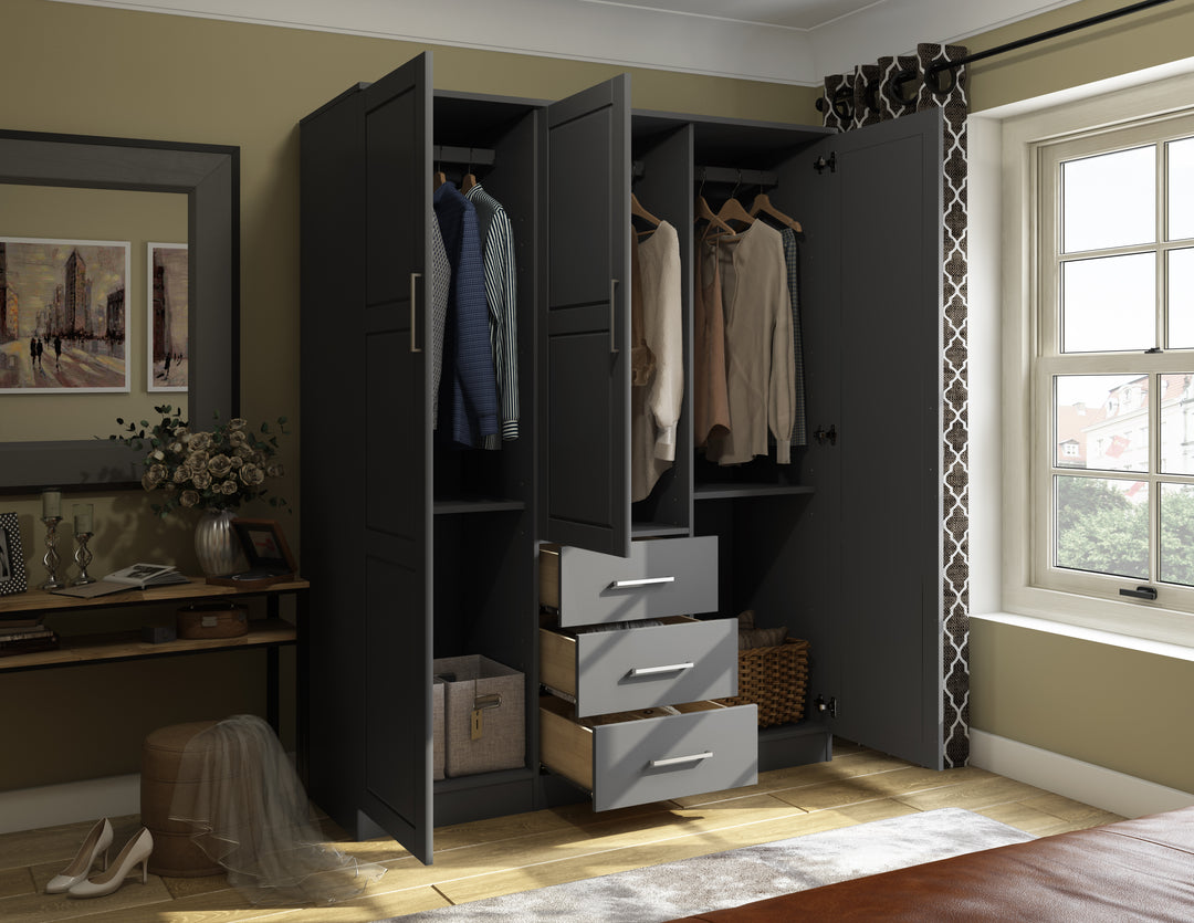 100% Solid Wood Cosmo 3-Door Wardrobe Armoire with Solid Wood Doors