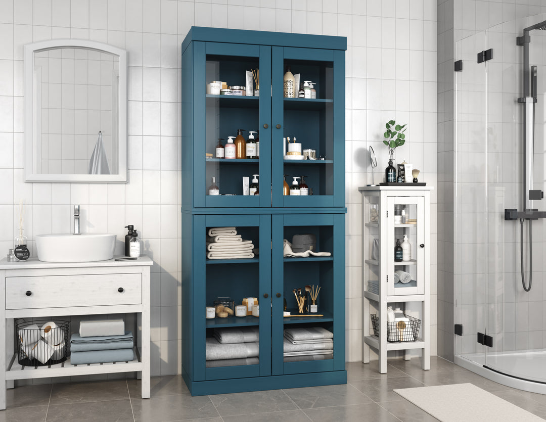 100% Solid Wood 32" Bathroom Cabinet, Glass Doors