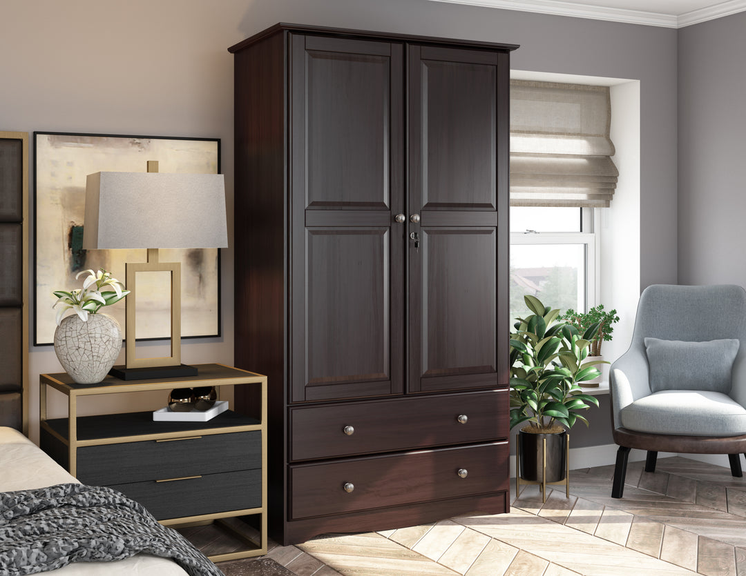 100% Solid Wood Smart Wardrobe Armoire with Metal Knobs