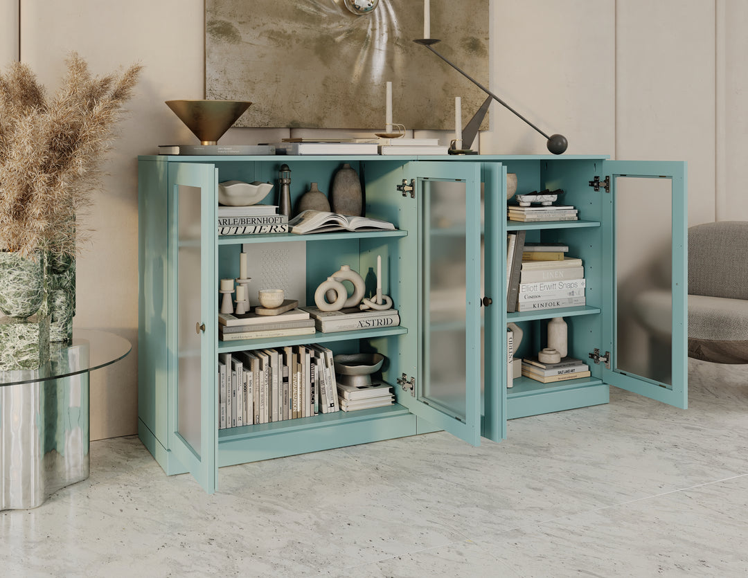 100% Solid Wood 64" Modular Sideboard with Frosted Glass Doors