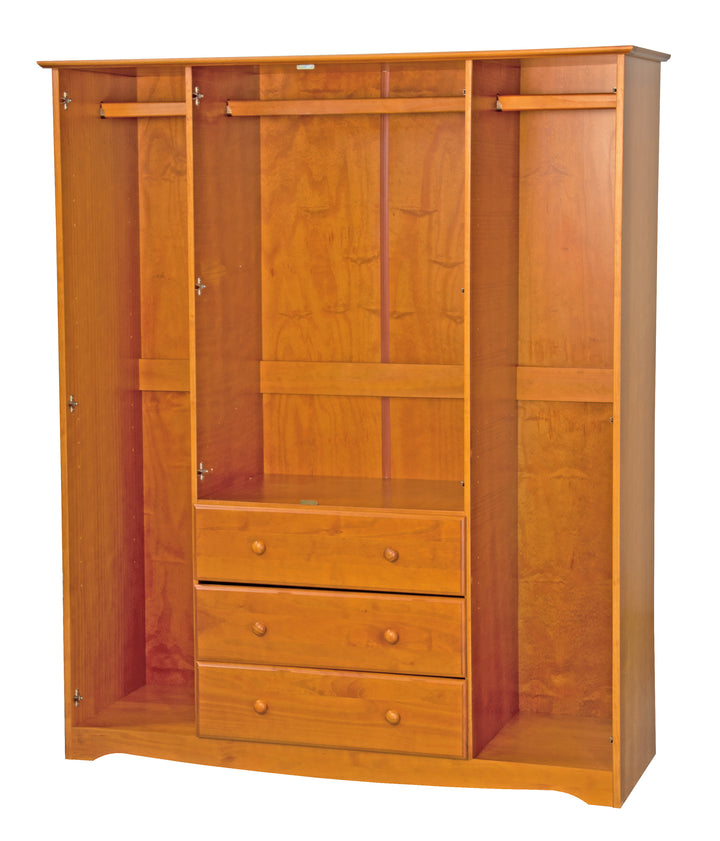 100% Solid Wood Family Wardrobe Armoire with Solid Wood Doors, Metal Knobs