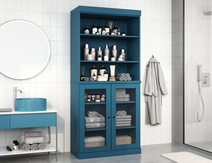 100% Solid Wood 32" Bathroom Cabinet, Glass Doors