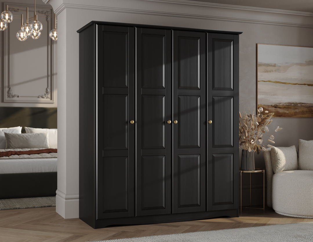 100% Solid Wood Regal Wardrobe Armoire with Metal Knobs