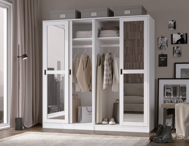 100% Solid Wood 4-Mirrored Sliding Door Wardrobe Armoire