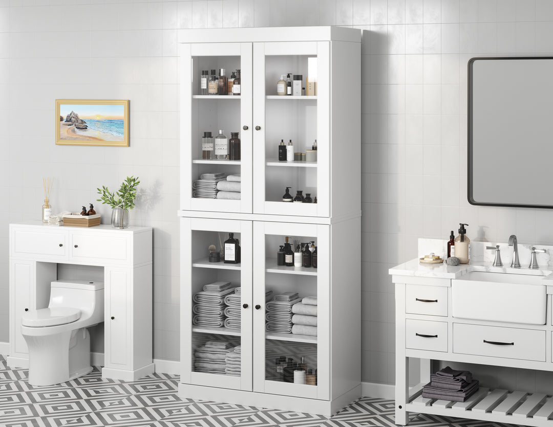 100% Solid Wood 32" Bathroom Cabinet, Glass Doors