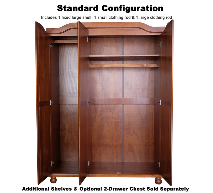 100% Solid Wood Kyle 3-Door Wardrobe Armoire